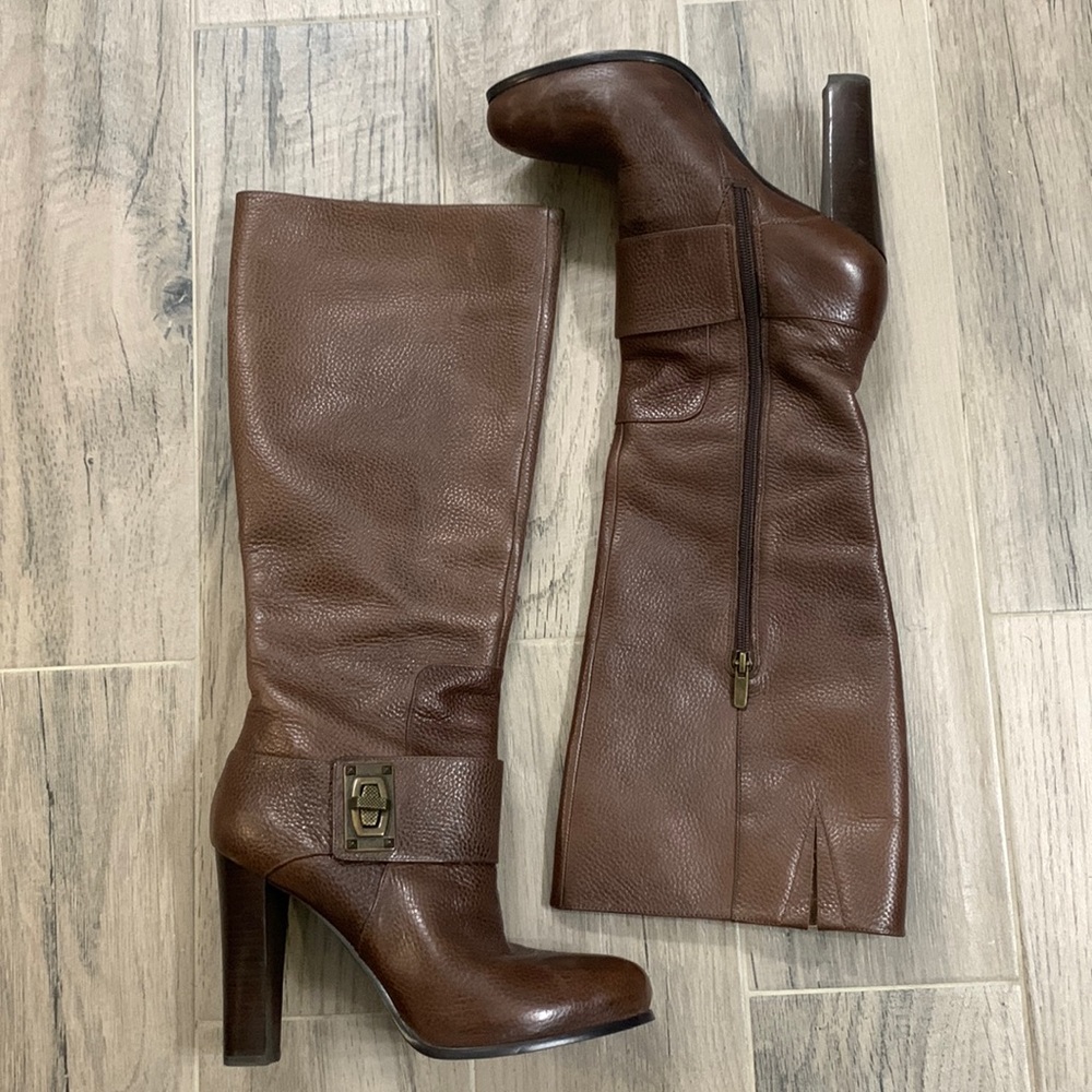 Brown leather knee high boots